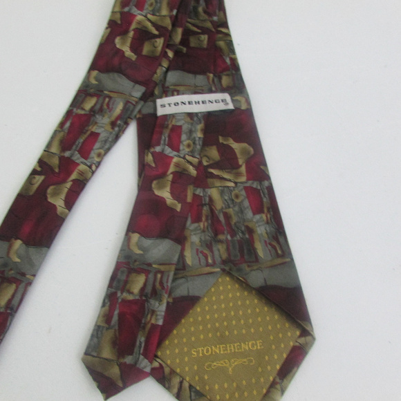 Stonehenge Silk Tie Burgundy with Gray and Gold - Picture 6 of 6